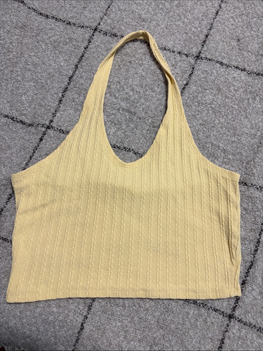 Soft Ribbed Halter Crop Halter Top - Pale Yellow
